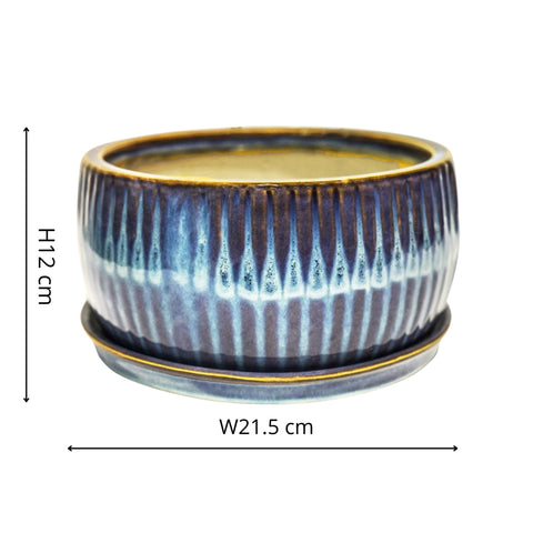 Dazzling Indoor set of 2 Bonsai Planters with Reactive Glaze in Sapphire