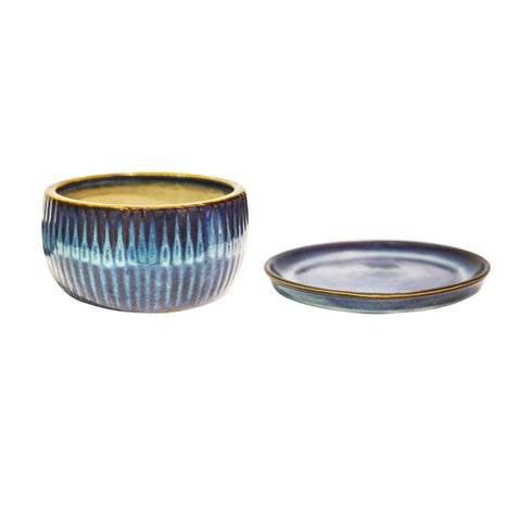 Dazzling Indoor set of 2 Bonsai Planters with Reactive Glaze in Sapphire