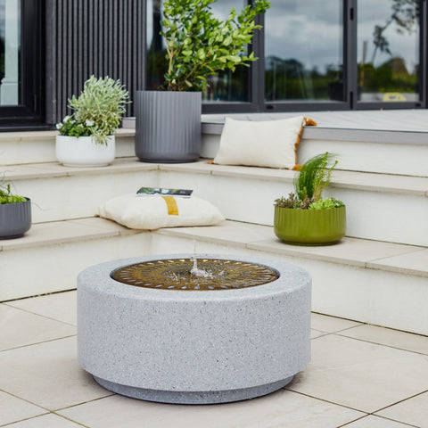 Elegant Light Display Terrazzo Water Feature with Brass Finish