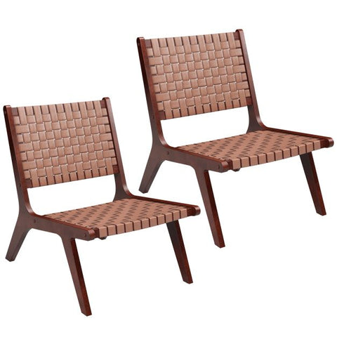 Garden Wood Frame Chair Set with Woven Leather in Brown