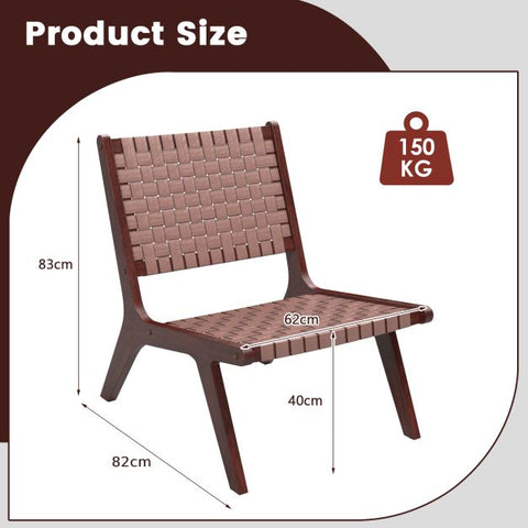 Garden Wood Frame Chair Set with Woven Leather in Brown