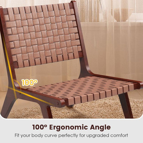 Garden Wood Frame Chair Set with Woven Leather in Brown