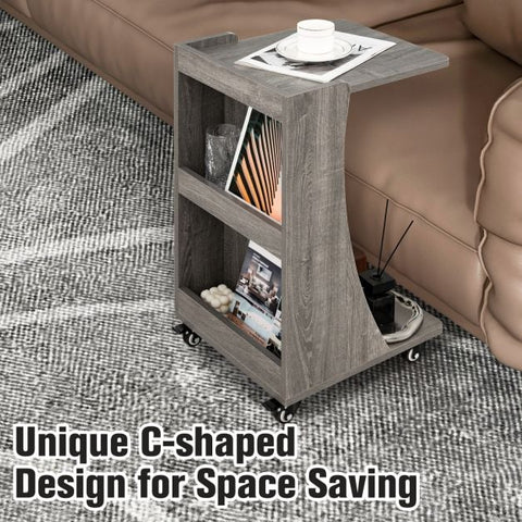 Versatile Movable Side Table with C-Shaped Design and Ample Storage