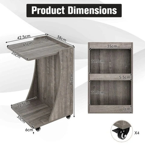 Versatile Movable Side Table with C-Shaped Design and Ample Storage
