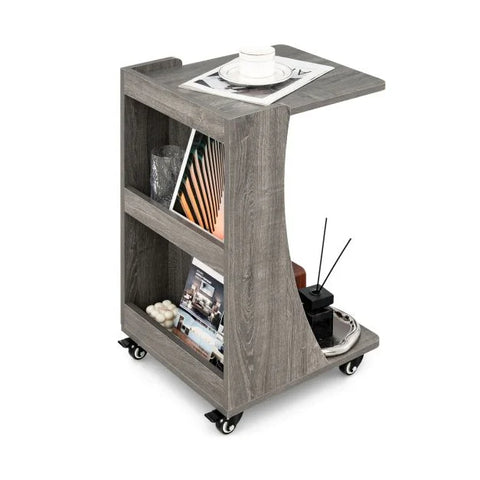 Versatile Movable Side Table with C-Shaped Design and Ample Storage
