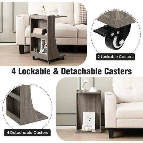 Versatile Movable Side Table with C-Shaped Design and Ample Storage