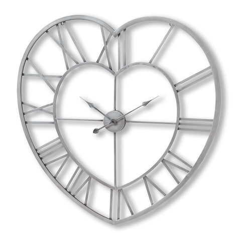 Unique and Modern Wall Lock with Grey Heart Shaped Skeleton Clock Face
