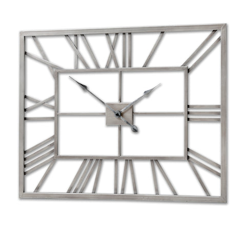Industrial style Rectangular Wall Clock with Skeleton Design and Roman Numerals