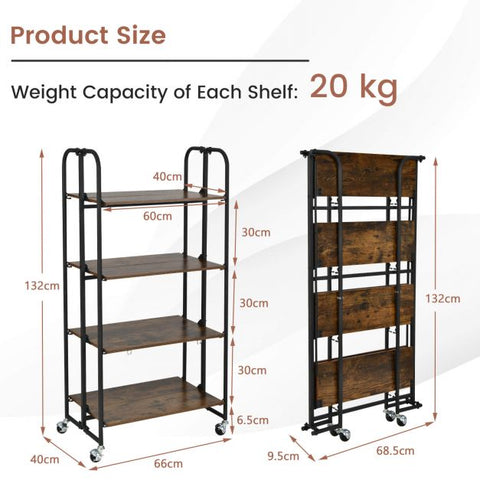 Compact and Rustic Storage Cart with Folding Feature and Metal Frame