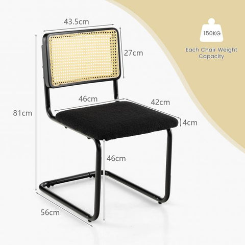 Honeycomb Backrest Set of 2 Dining Chairs with Soft Seating in Black