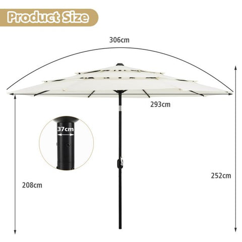 Double Vented 3M Umbrella with Manual Crank and Push Button Tilt in Beige
