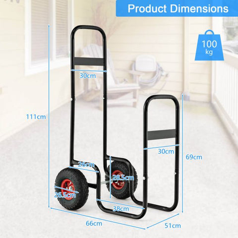 Firewood Organization with a Sturdy Steel Log Rack and Shockproof Rubber Wheels