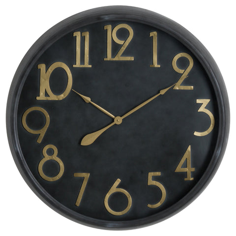 Vintage and Ultra Stylish Large Wall Clock in Brass and Black