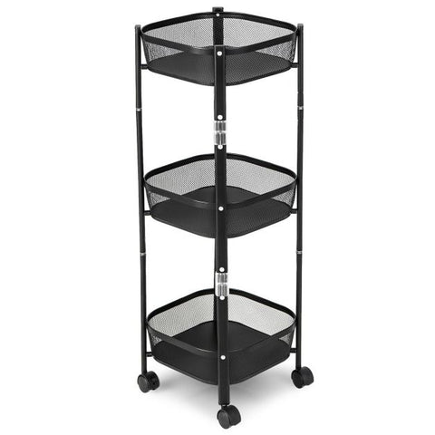 Round/Square 3-Tier Folding Metal Storage Trolley-Square