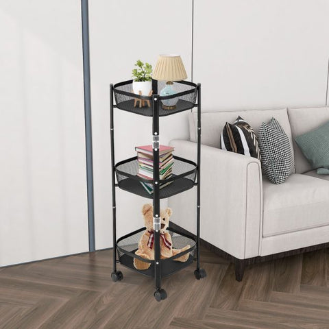Round/Square 3-Tier Folding Metal Storage Trolley-Square