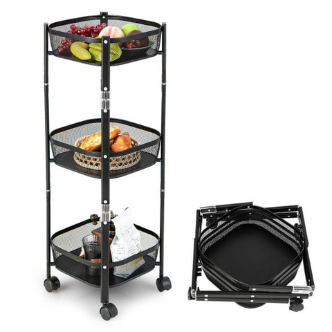 Round/Square 3-Tier Folding Metal Storage Trolley-Square