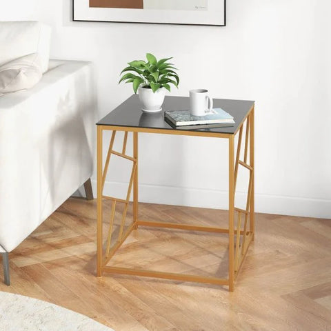 Elegant and Versatile Side table with Geometric Frame and Tempered Glass Top