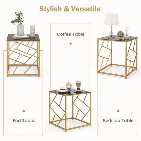 Elegant and Versatile Side table with Geometric Frame and Tempered Glass Top