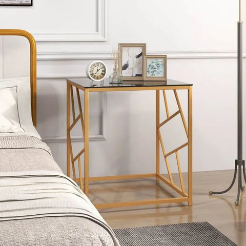 Elegant and Versatile Side table with Geometric Frame and Tempered Glass Top