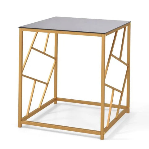 Elegant and Versatile Side table with Geometric Frame and Tempered Glass Top