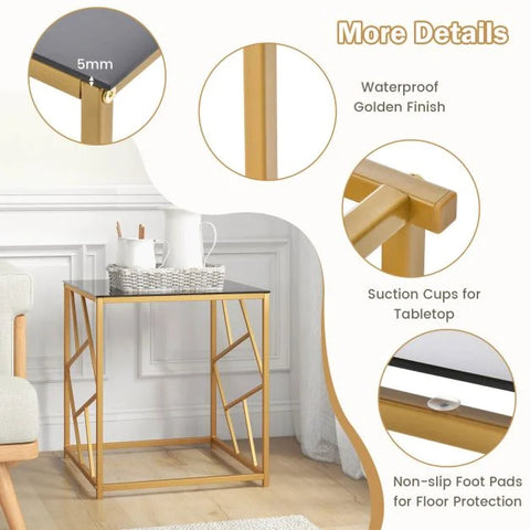 Elegant and Versatile Side table with Geometric Frame and Tempered Glass Top