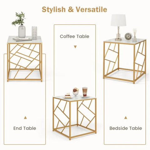 Elegant and Versatile Side table with Geometric Frame and Tempered Glass Top