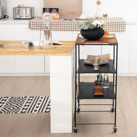 Simple and Minimalistic Mobile Storage Cart with Steel Frame and Movable Shelves