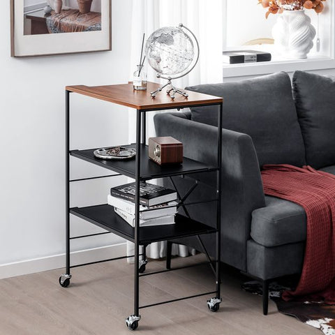 Simple and Minimalistic Mobile Storage Cart with Steel Frame and Movable Shelves