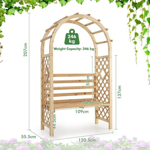 Decorative Multifunction Fir Wood Pergola Arch with Sitting Bench