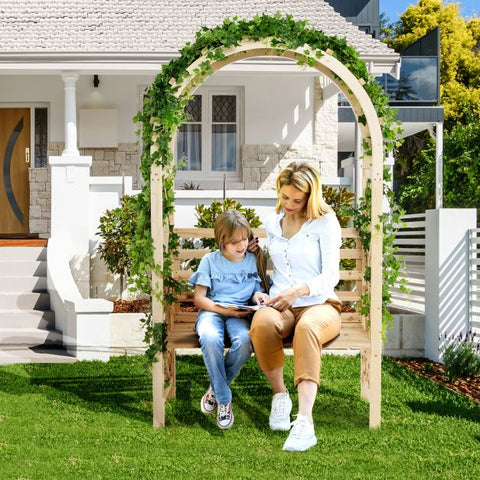Decorative Multifunction Fir Wood Pergola Arch with Sitting Bench