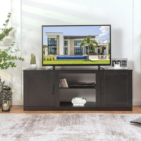 Neat Farmhouse Style Spacious TV Stand with Cabinets and 65 inch TV Capacity