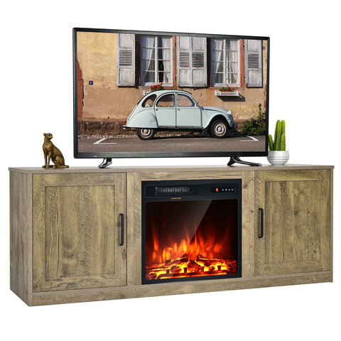 Neat Farmhouse Style Spacious TV Stand with Cabinets and 65 inch TV Capacity