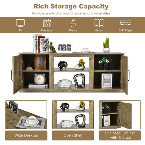 Neat Farmhouse Style Spacious TV Stand with Cabinets and 65 inch TV Capacity