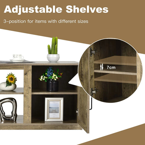Neat Farmhouse Style Spacious TV Stand with Cabinets and 65 inch TV Capacity