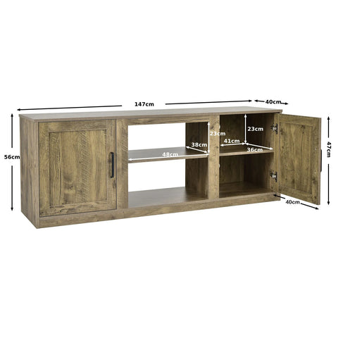 Neat Farmhouse Style Spacious TV Stand with Cabinets and 65 inch TV Capacity