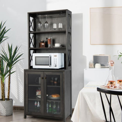Versatile Freestanding Kitchen Bar Cabinet with Stylish Design in Grey
