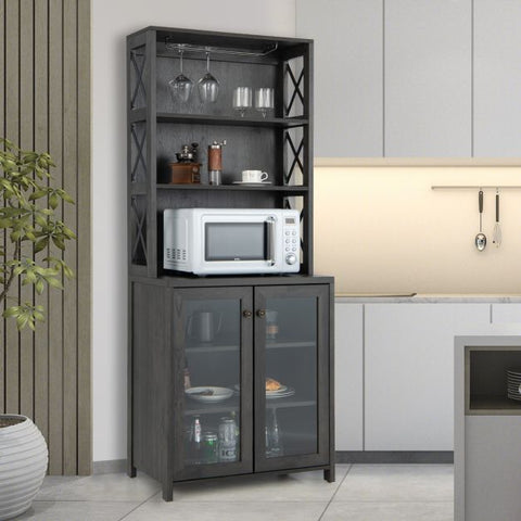 Versatile Freestanding Kitchen Bar Cabinet with Stylish Design in Grey