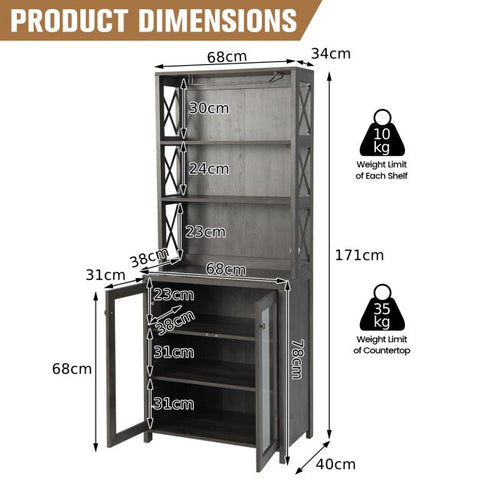 Versatile Freestanding Kitchen Bar Cabinet with Stylish Design in Grey