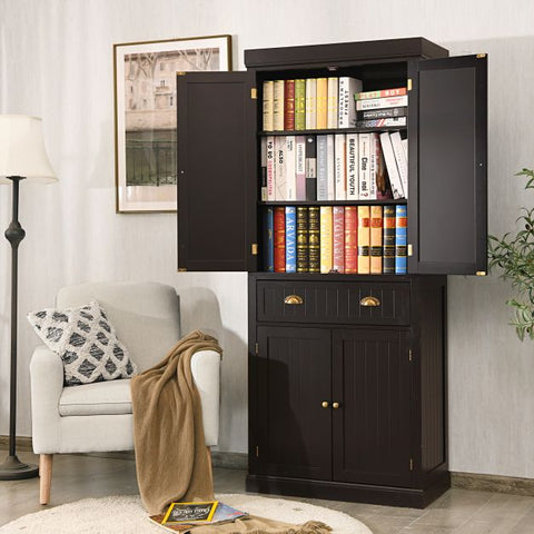 Multi-purpose Tall Kitchen Sideboard with Moveable Shelves and Sleek Doors