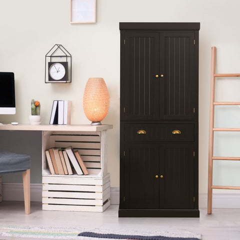 Multi-purpose Tall Kitchen Sideboard with Moveable Shelves and Sleek Doors