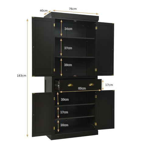 Multi-purpose Tall Kitchen Sideboard with Moveable Shelves and Sleek Doors