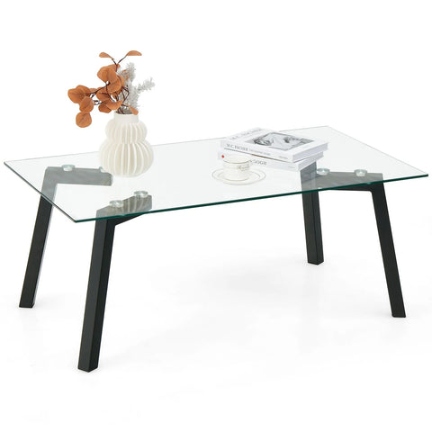 Practical and Versatile Tempered Glass Coffee Table with Sturdy Metal Frame