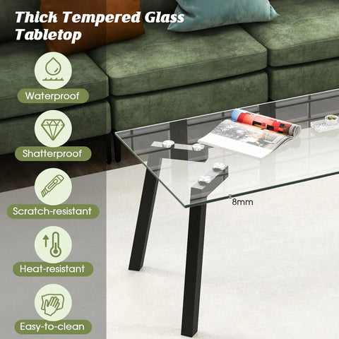 Practical and Versatile Tempered Glass Coffee Table with Sturdy Metal Frame