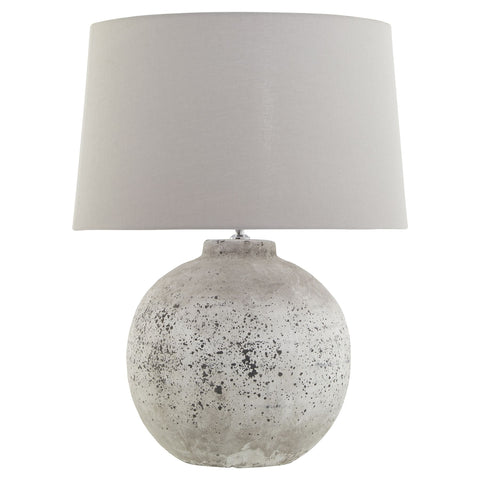 Elegant Stone Ceramic table Lamp with Rustic Finish and Light Grey Fabric Shade