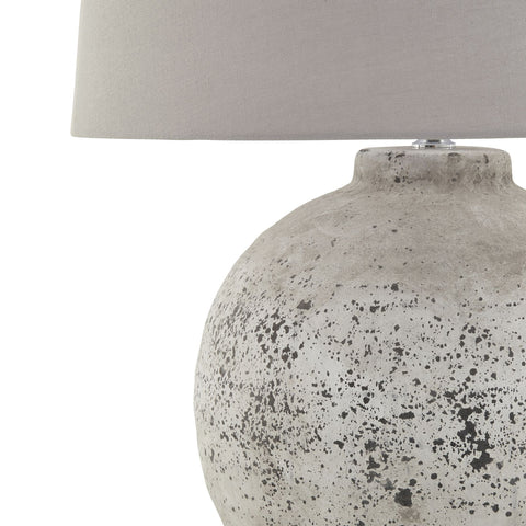 Elegant Stone Ceramic table Lamp with Rustic Finish and Light Grey Fabric Shade