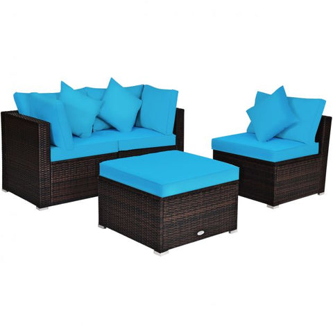 Garden Wicker Conversation Furniture Set with soft cushions and pillow in White