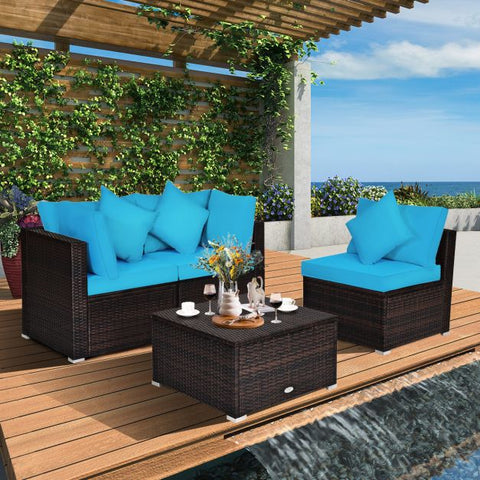 Garden Wicker Conversation Furniture Set with soft cushions and pillow in White