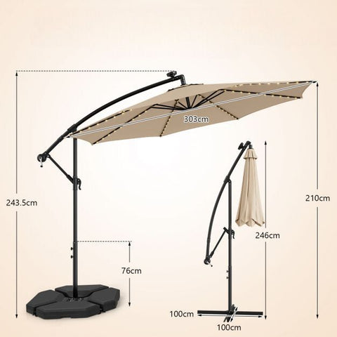 Garden 303CM Solar Powered Umbrella with 112 LED and Tilt Function