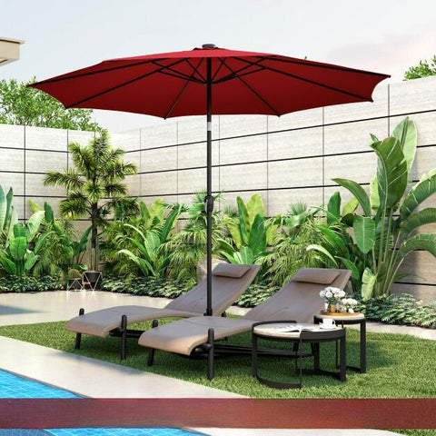 Patio 3m Umbrella with Manual Crank and Solar Powered LED Lights