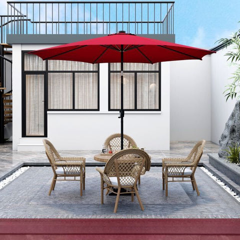 Patio 3m Umbrella with Manual Crank and Solar Powered LED Lights